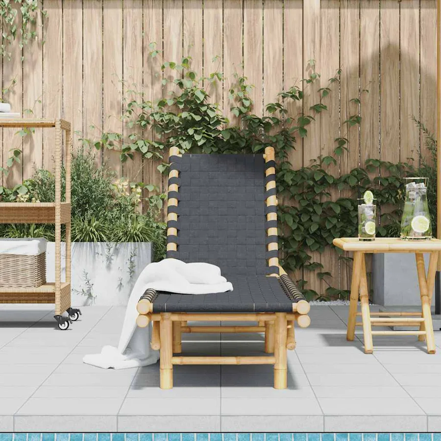 Transat en bambou avec sangles tissées noires 55 x 200 x 30 cm - 3