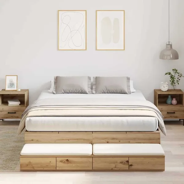 Cadre de lit avec rangement avec tiroir Chêne artisanal 140 cm
