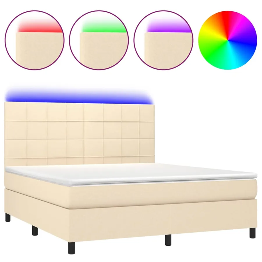 Sommier à lattes de lit et matelas et LED Crème 180x200cm Tissu - 2