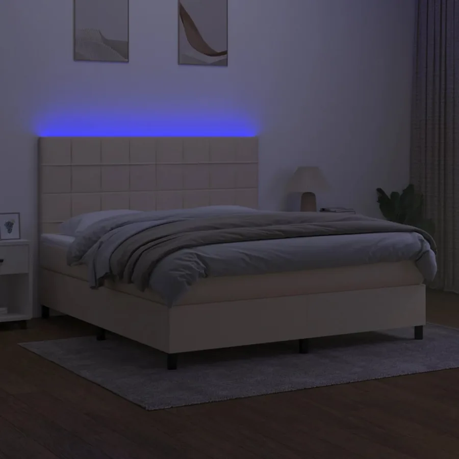 Sommier à lattes de lit et matelas et LED Crème 180x200cm Tissu - 4