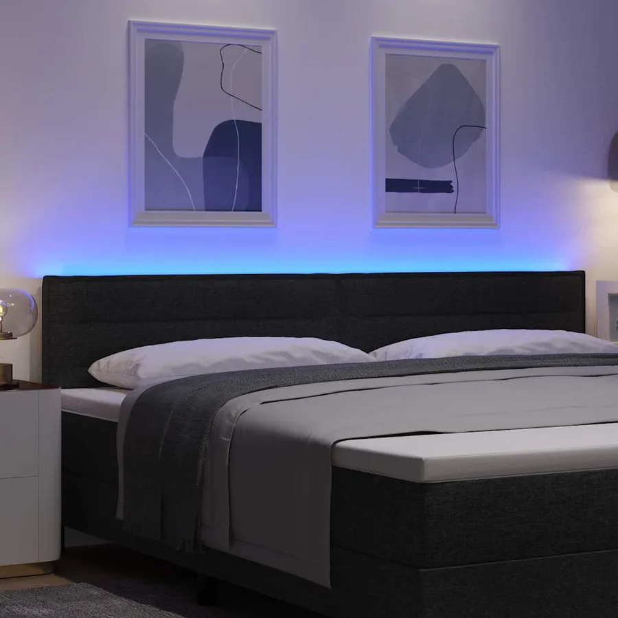 Tête de lit LED avec bandes LED Noir 200 cm tissu - 4