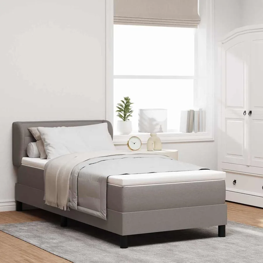 Lit à ressorts avec matelas Taupe 90 x 190 cm tissu