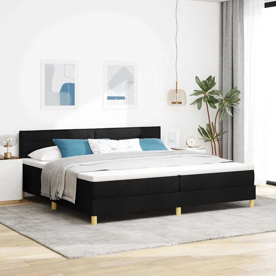 Lit à ressorts avec coussin Noir 200 x 200 cm tissu