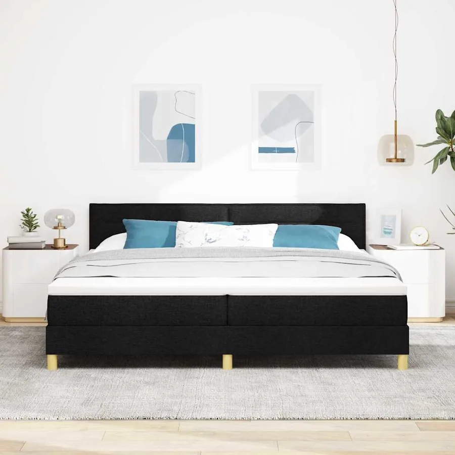 Lit à ressorts avec coussin Noir 200 x 200 cm tissu - 3