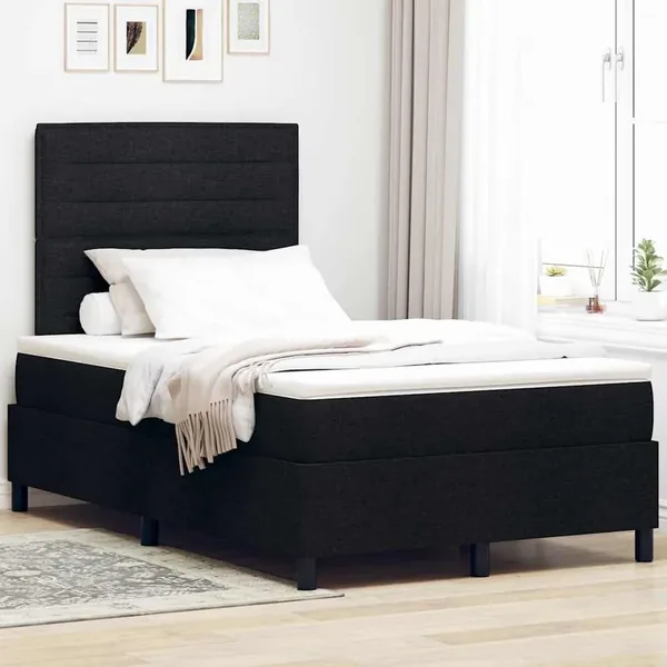 Lit à ressorts avec matelas Noir 120 x 200 cm tissu