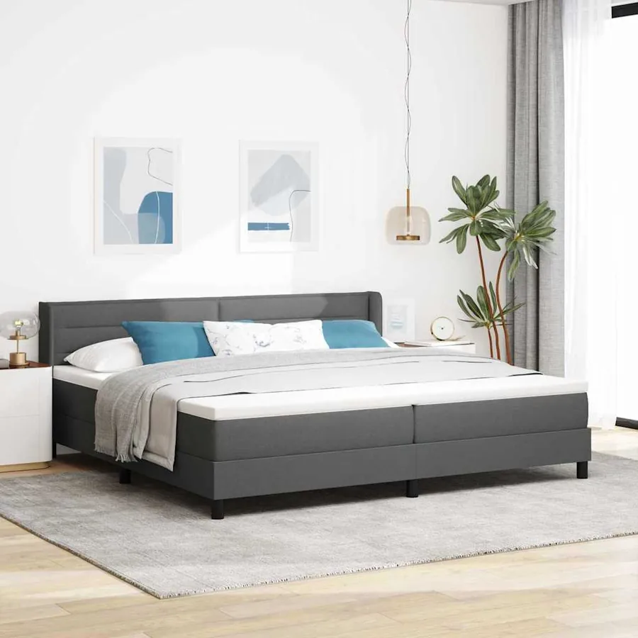 Lit à ressorts avec tête de lit Gris foncé 200 x 200 cm tissu