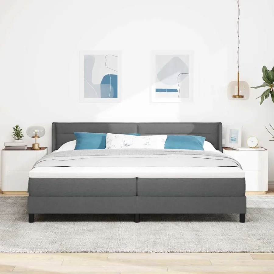 Lit à ressorts avec tête de lit Gris foncé 200 x 200 cm tissu - 3