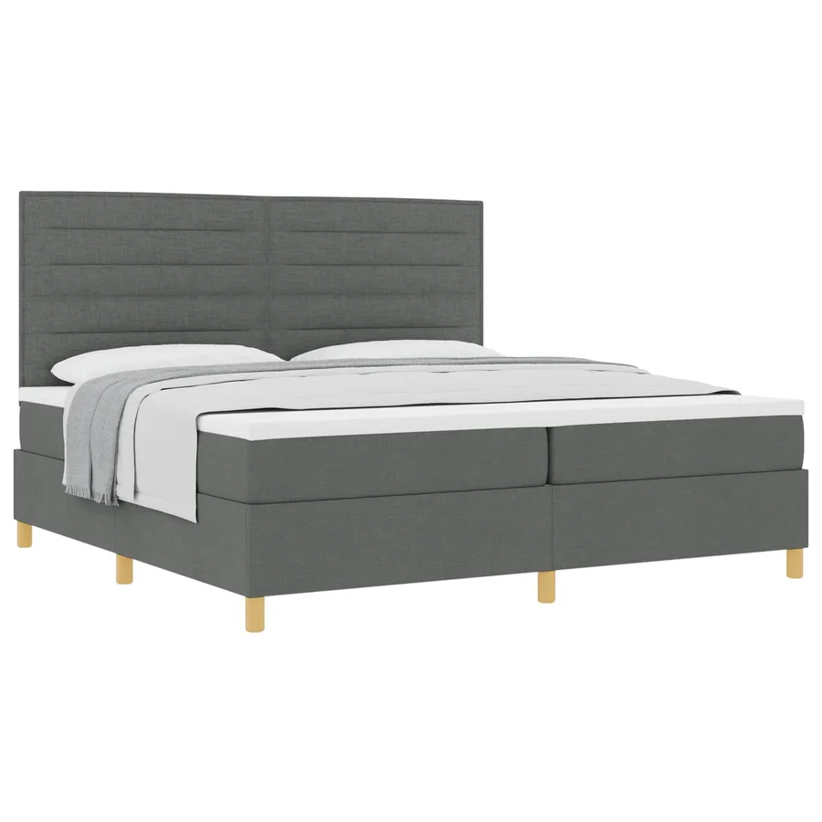 Lit à ressorts avec matelas Gris foncé 200 x 200 cm tissu - 2