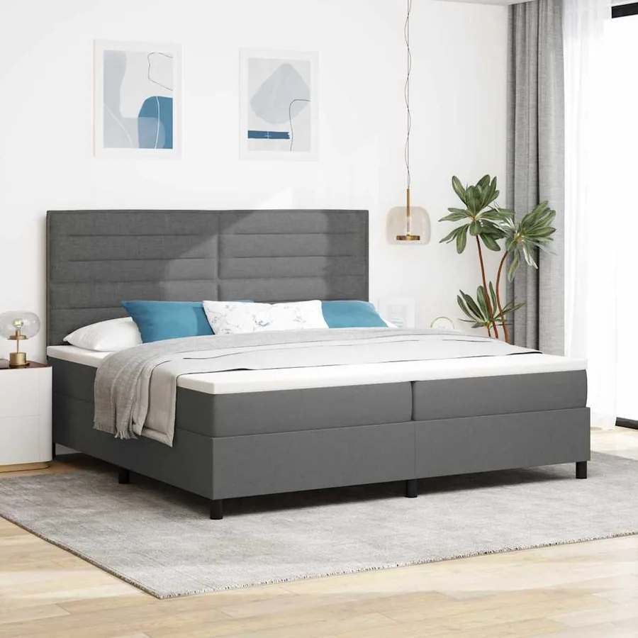 Lit à ressorts avec matelas Gris foncé 200 x 200 cm tissu
