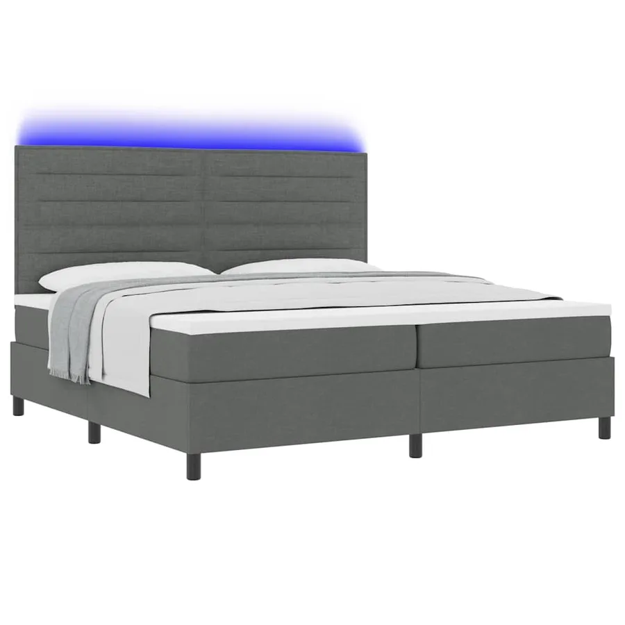 Lit à ressorts avec matelas Gris foncé 200 x 200 cm tissu - 3