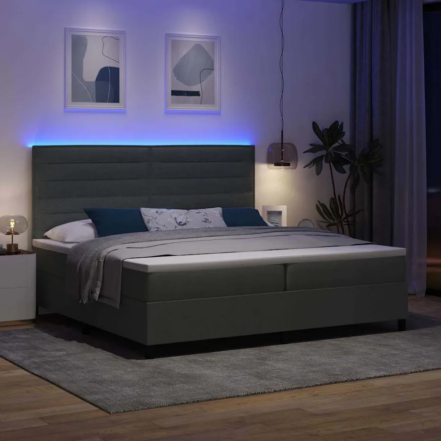 Lit à ressorts avec matelas Gris foncé 200 x 200 cm tissu - 5
