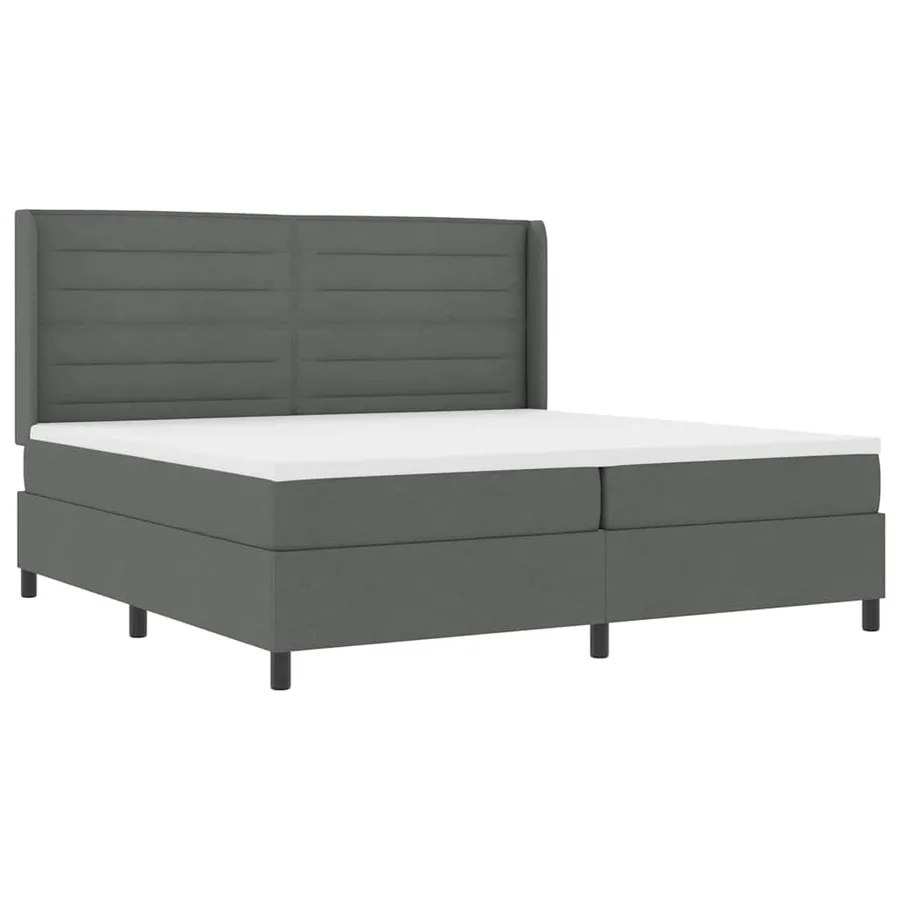 Lit à ressorts avec matelas Gris foncé 200 x 200 cm tissu - 4