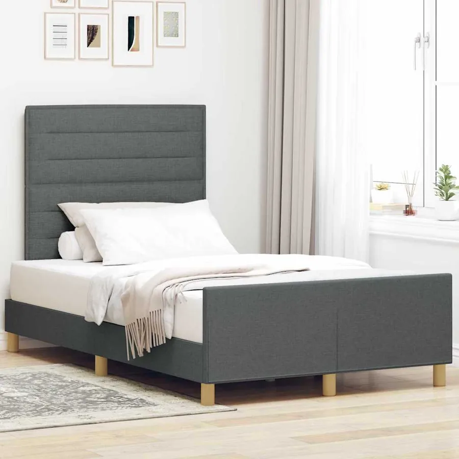 Cadre de lit avec tête de lit Gris foncé 120 x 200 cm tissu