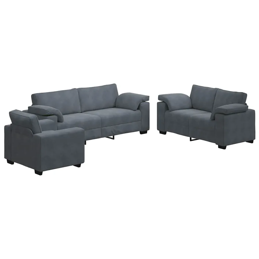 Ensemble de canapés 3 pcs avec coussins Gris foncé Velours - 2