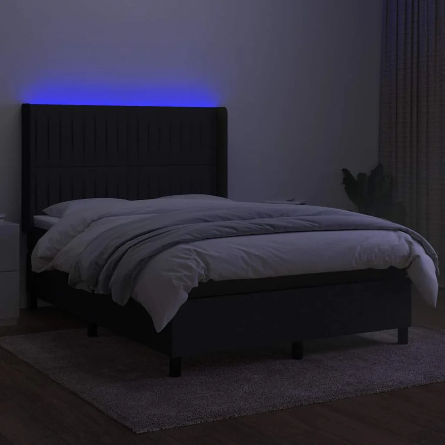 Sommier à lattes de lit matelas et LED Noir 140x200 cm Tissu - 3