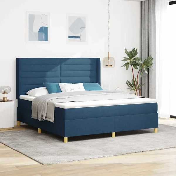 Lit à ressorts avec matelas Bleu 180 x 200 cm tissu