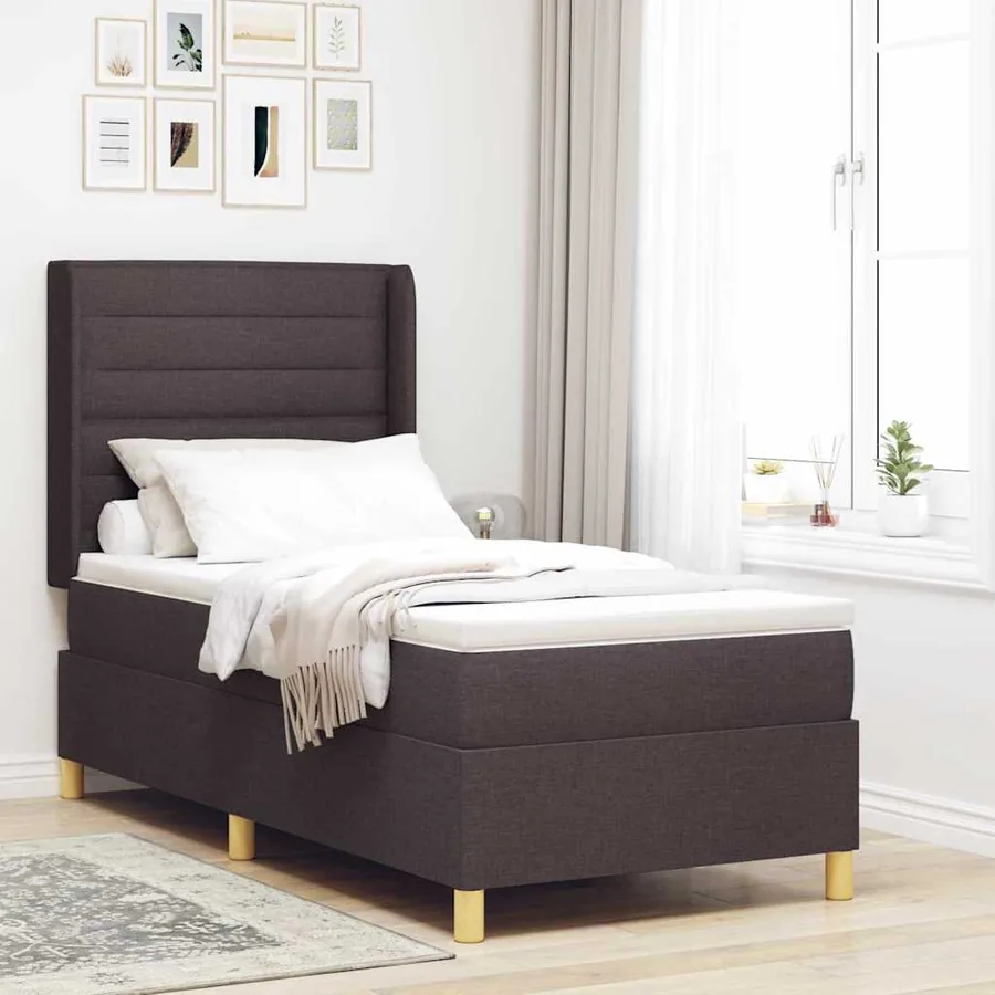 Lit à ressorts avec bandes LED Marron 100 x 200 cm tissu