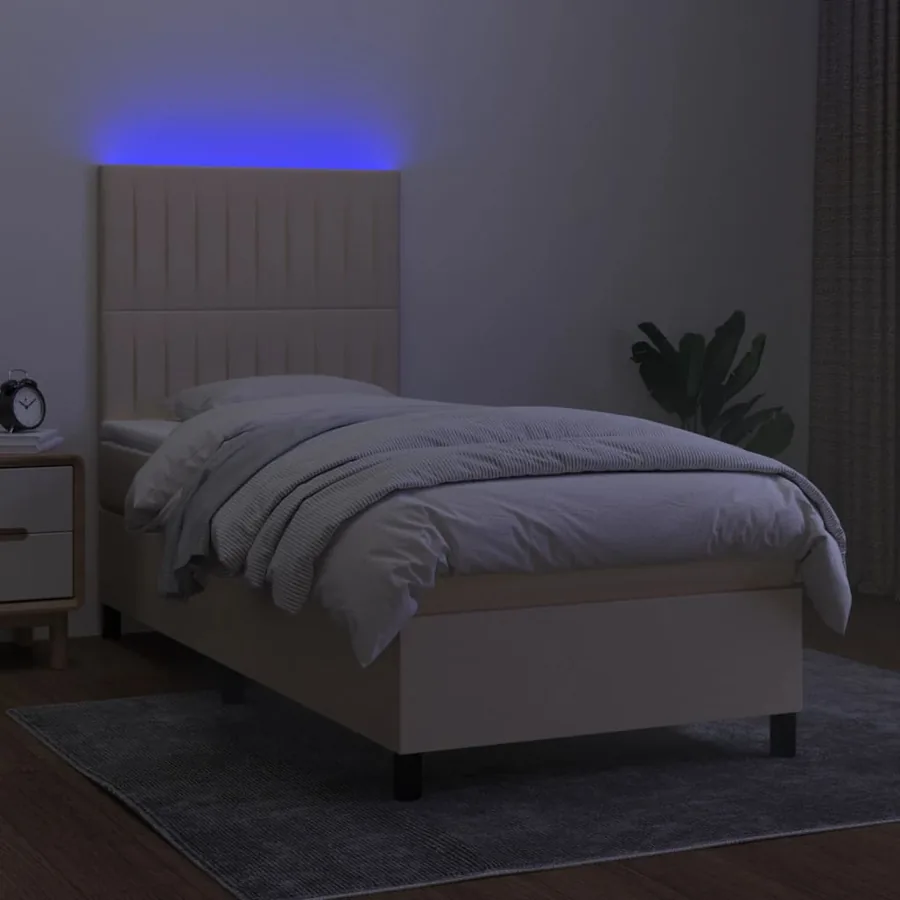 Sommier à lattes de lit et matelas et LED Crème 80x200cm Tissu - 4