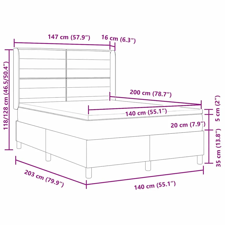 Lit à ressort LED avec matelas Bleu 140 x 200 cm tissu - 14