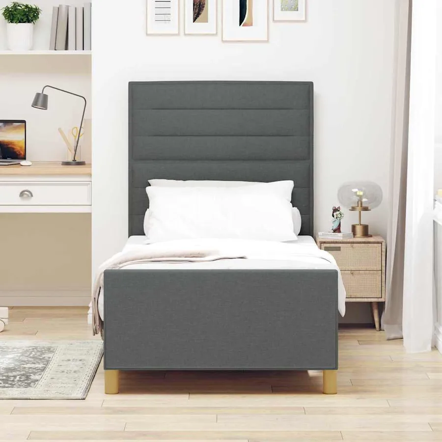 Cadre de lit avec tête de lit Gris foncé 90 x 190 cm tissu - 3