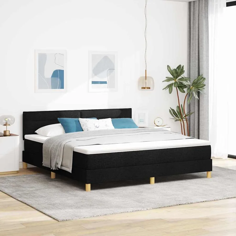 Lit à ressorts avec coussin Noir 180 x 200 cm tissu