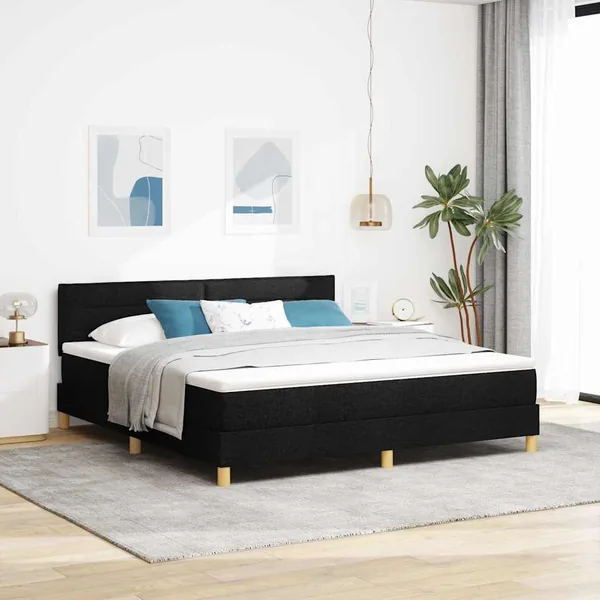 Lit à ressorts avec coussin Noir 180 x 200 cm tissu