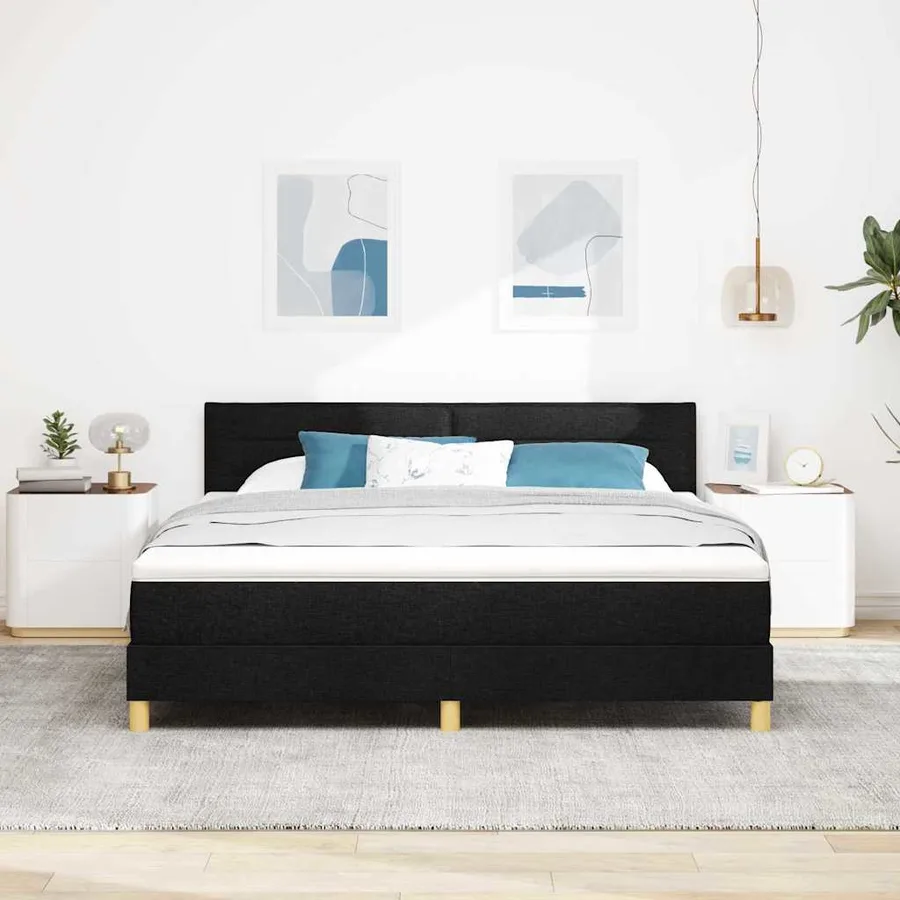 Lit à ressorts avec coussin Noir 180 x 200 cm tissu - 3