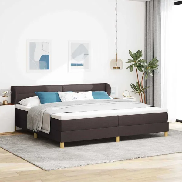 Lit à ressorts avec matelas Marron foncé 200 x 200 cm tissu