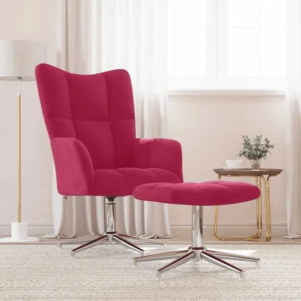 Chaise de relaxation avec tabouret Rouge bordeaux Velours