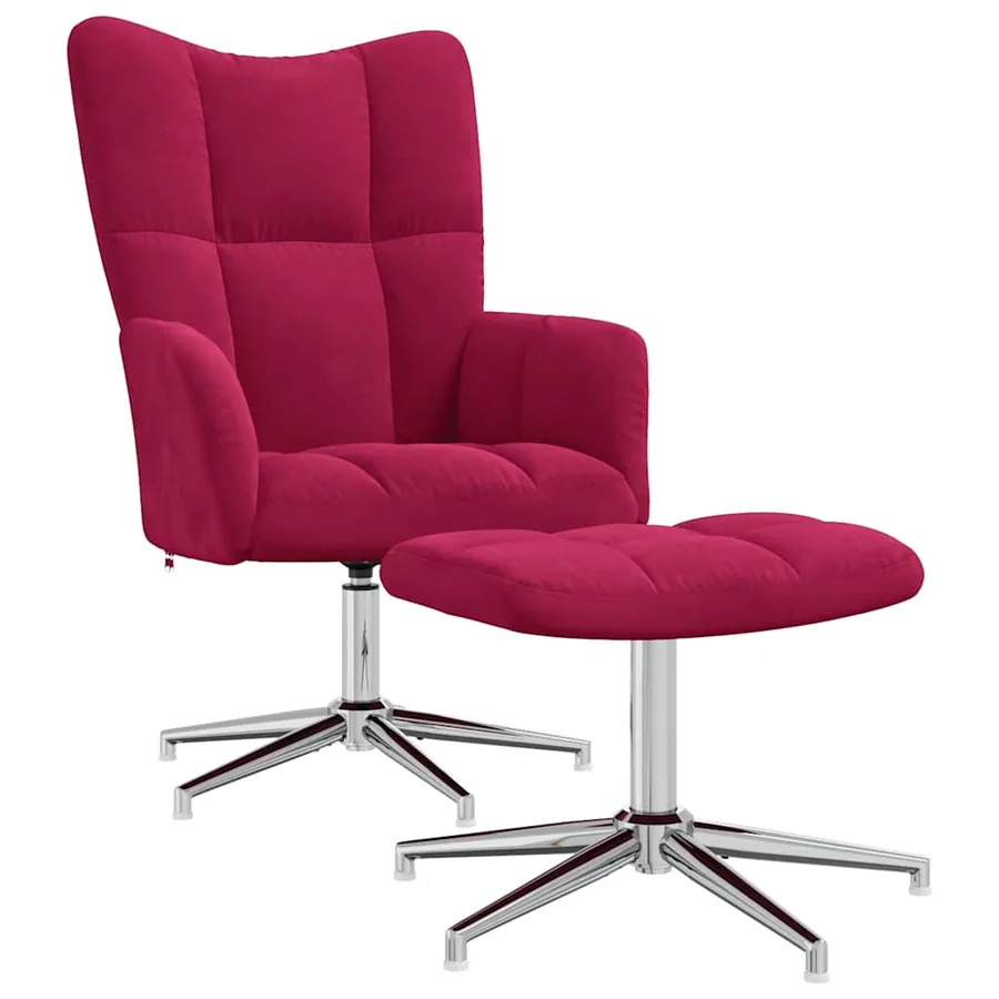 Chaise de relaxation avec tabouret Rouge bordeaux Velours - 2