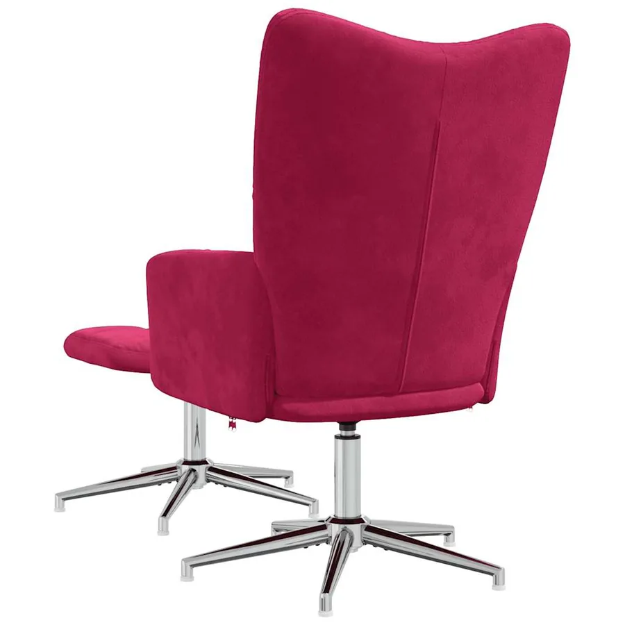Chaise de relaxation avec tabouret Rouge bordeaux Velours - 5