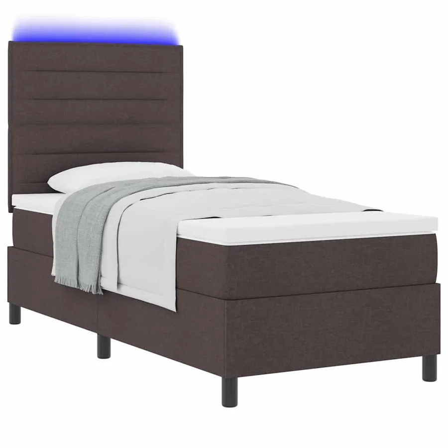 Lit à ressorts avec matelas Marron foncé 100 x 200 cm tissu - 3