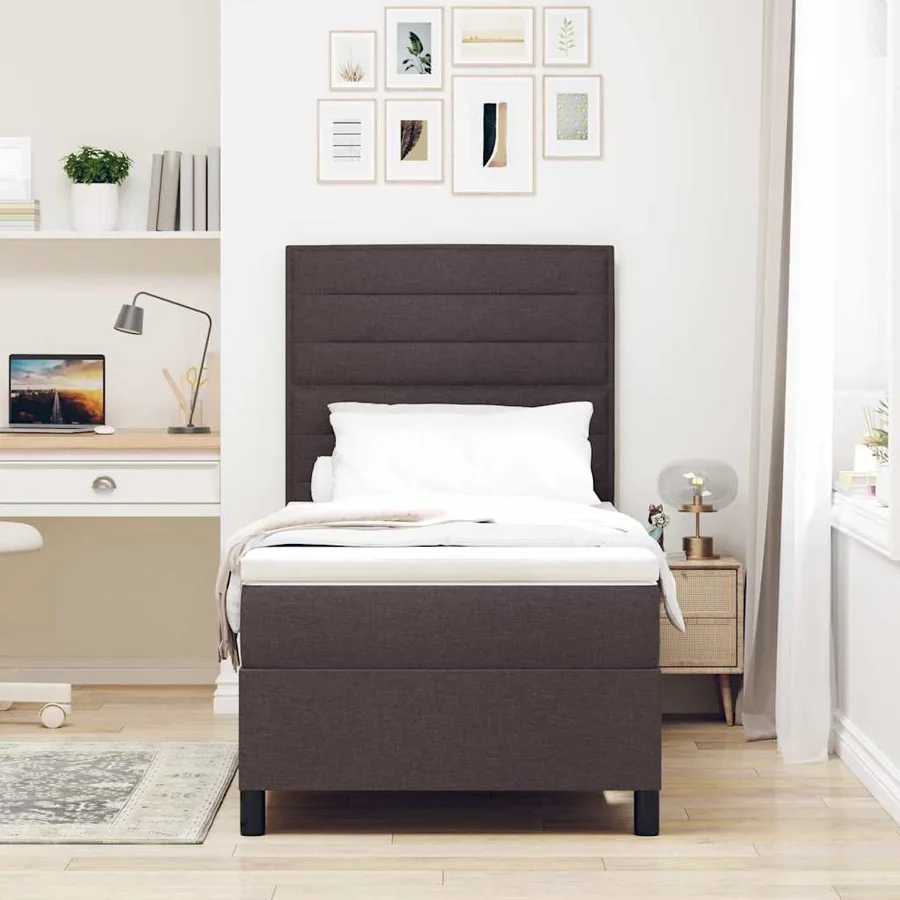 Lit à ressorts avec matelas Marron foncé 100 x 200 cm tissu - 4