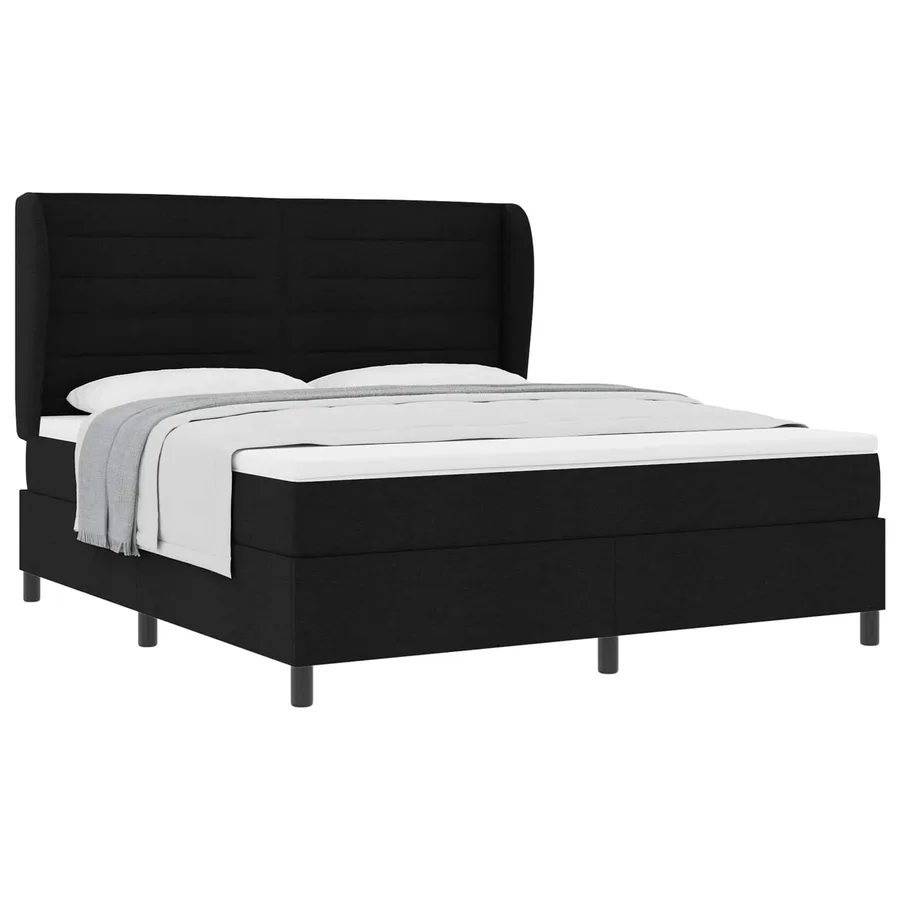 Lit à ressorts avec matelas Noir 180 x 200 cm tissu - 2