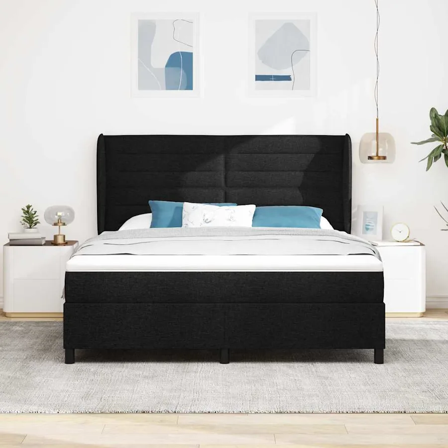 Lit à ressorts avec matelas Noir 180 x 200 cm tissu - 3