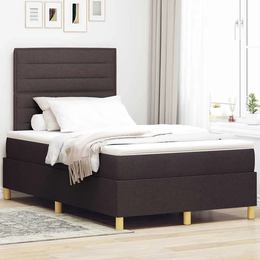 Lit à ressorts avec matelas Marron foncé 120 x 200 cm tissu