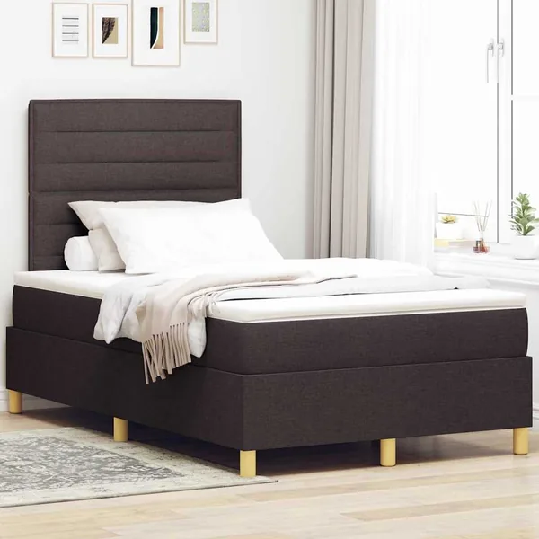 Lit à ressorts avec matelas Marron foncé 120 x 200 cm tissu