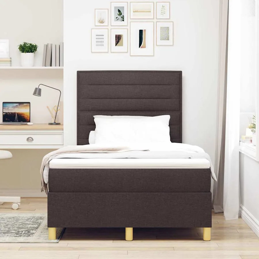 Lit à ressorts avec matelas Marron foncé 120 x 200 cm tissu - 3