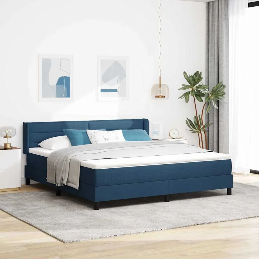 Lit à ressorts avec tête de lit Bleu 200 x 180 cm tissu