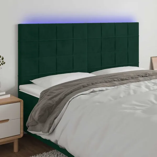 Tête de lit à LED Vert foncé 200x5x118/128 cm Velours