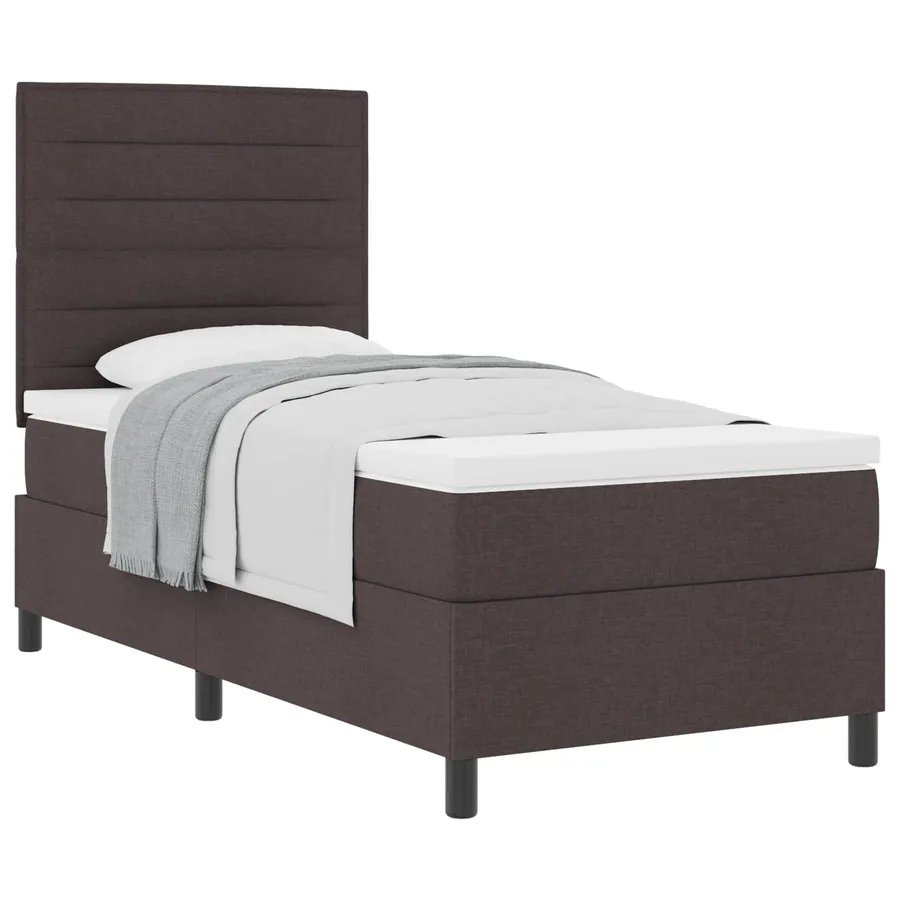 Lit à ressorts avec matelas Marron foncé 100 x 200 cm tissu - 2