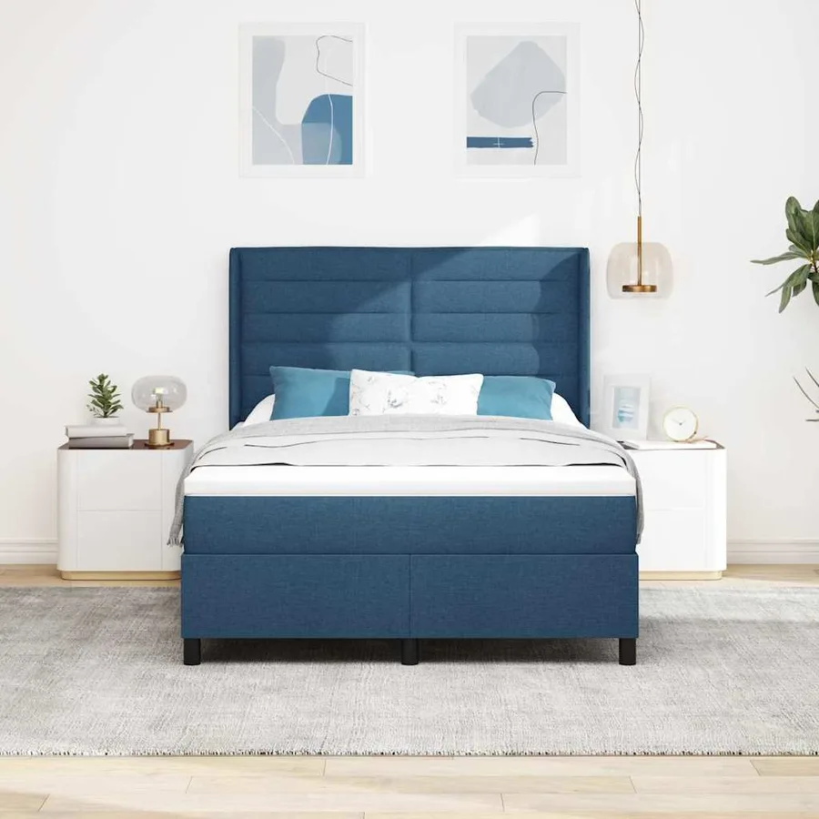 Lit à ressorts avec matelas Bleu 200 x 140 cm tissu - 3