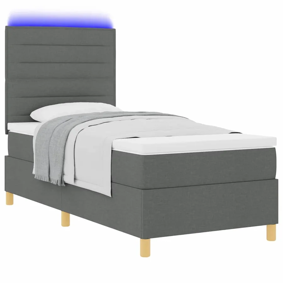 Lit à ressort LED avec matelas Gris foncé 90 x 200 cm tissu - 3