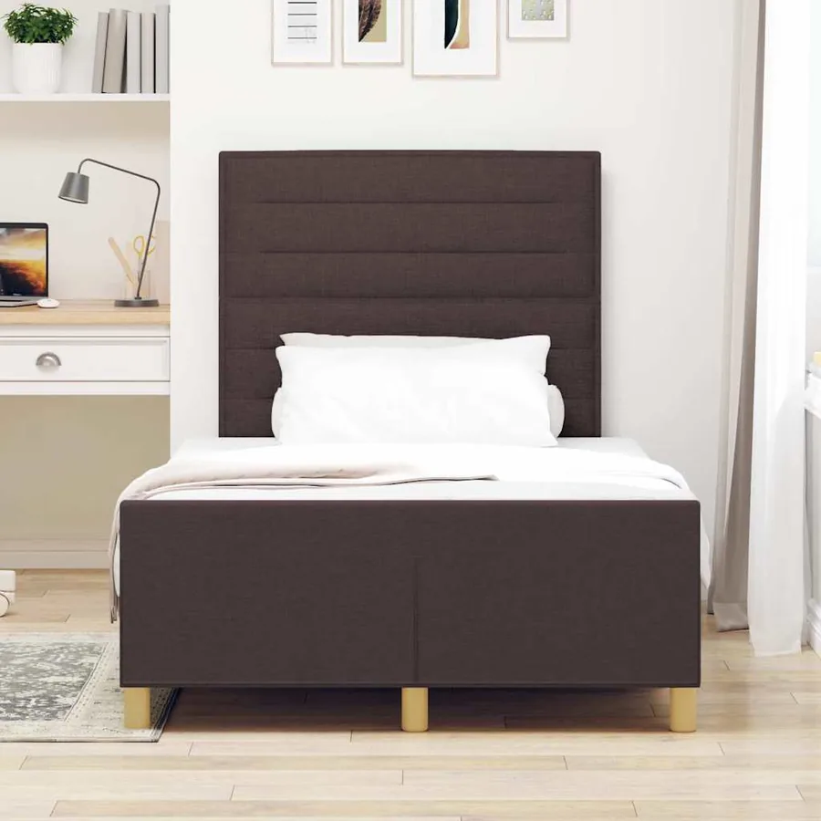 Cadre de lit avec tête de lit Marron foncé 120 x 190 cm tissu