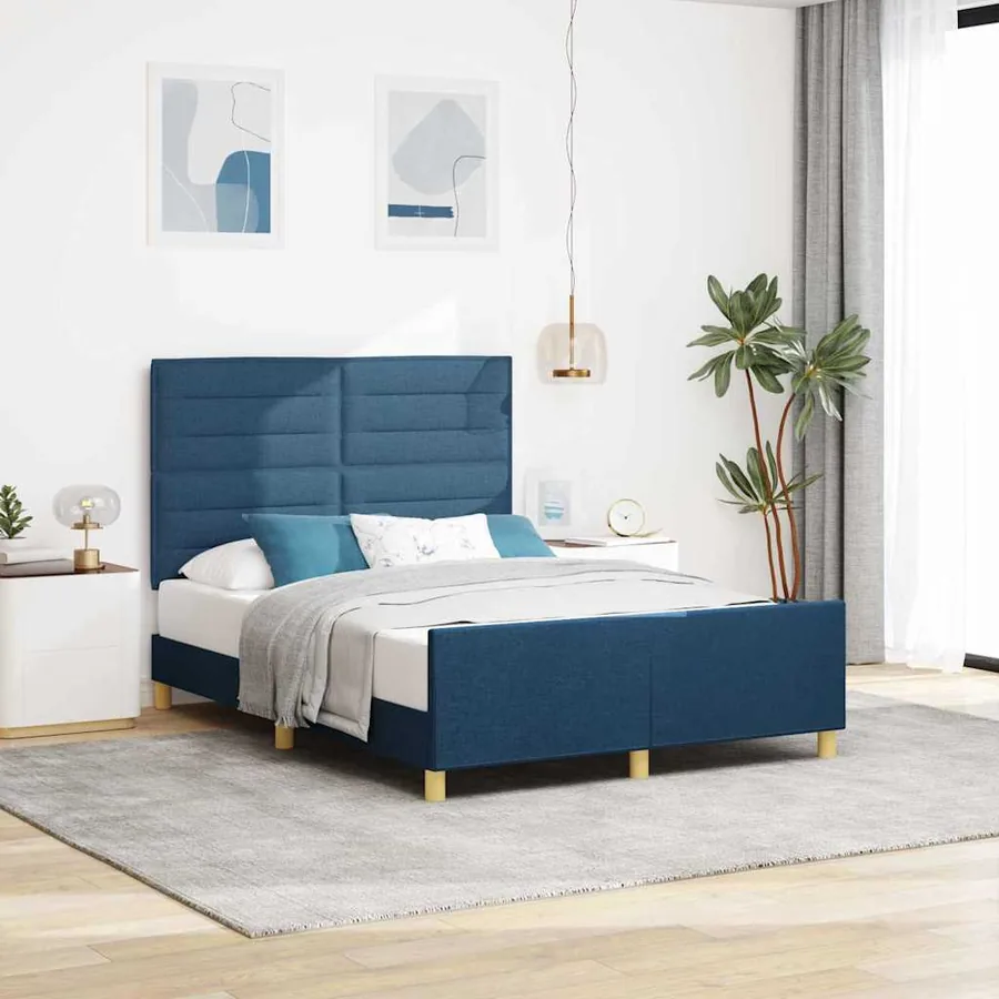 Cadre de lit avec tête de lit Bleu 140 x 200 cm tissu