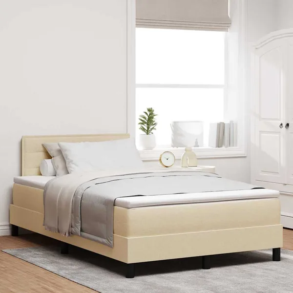 Lit à ressorts avec matelas avec LED Crème 120 x 190 cm tissu