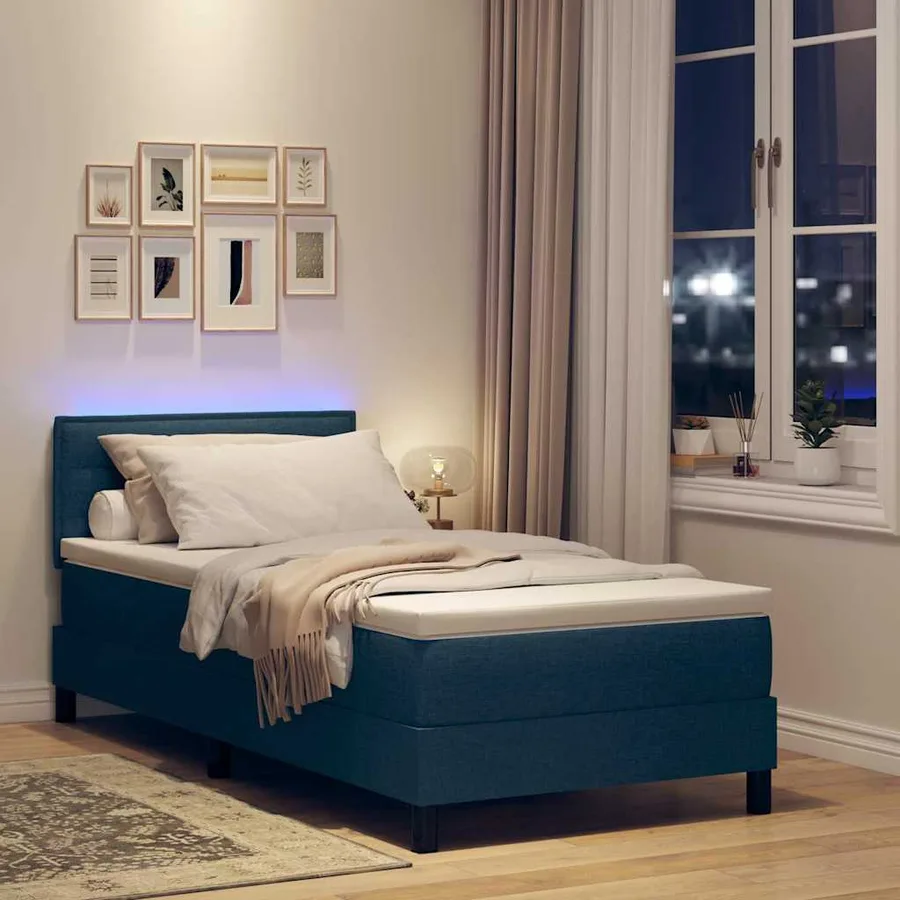 Lit à ressorts avec matelas avec LED Bleu 90 x 200 cm tissu - 5