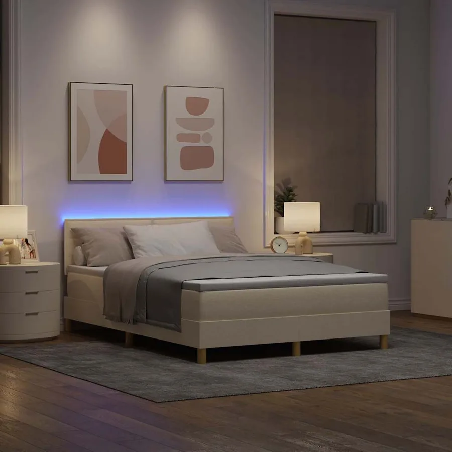 Lit à ressort LED avec bandes LED Crème 140 x 190 cm tissu - 5