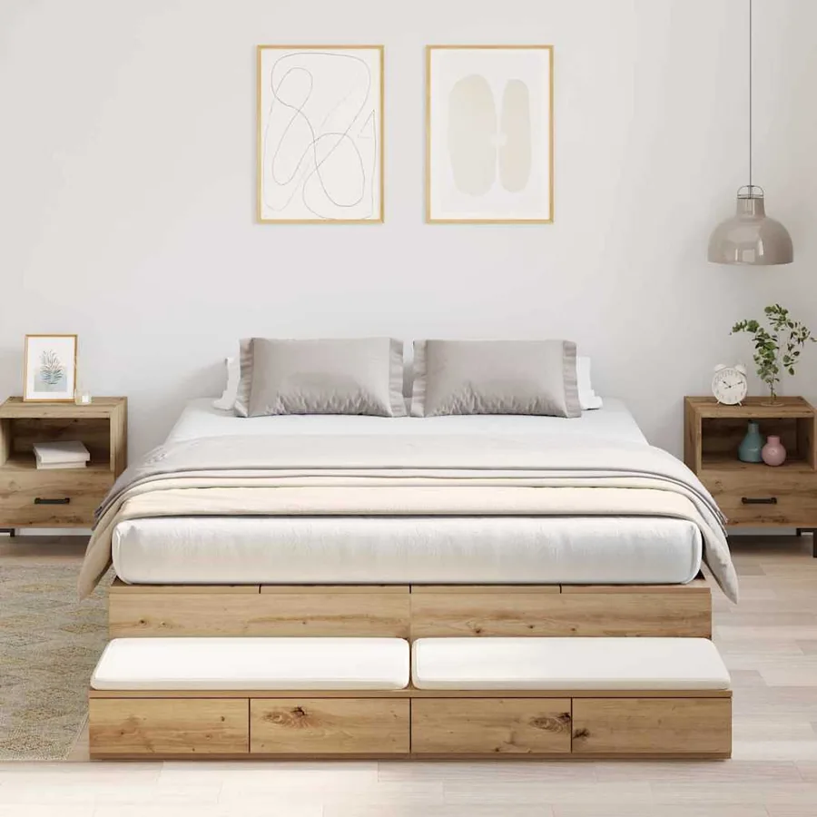 Cadre de lit avec rangement avec tiroir Chêne artisanal 150 cm