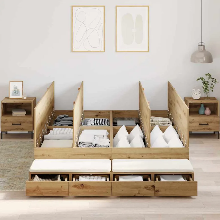 Cadre de lit avec rangement avec tiroir Chêne artisanal 150 cm - 4